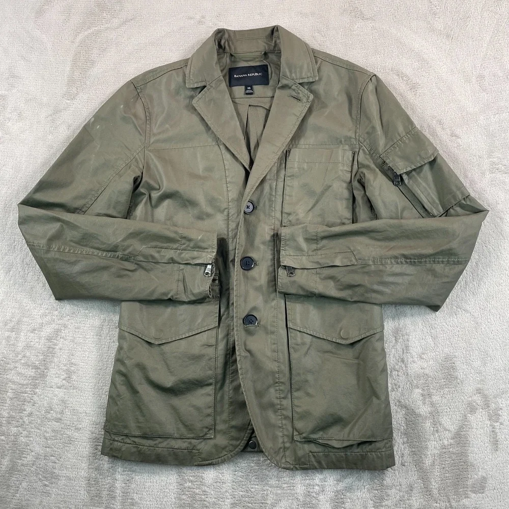 Banana Republic Olive Blazer‎ Jacket Men XS Seaweed Utility Safari Hybrid Zip Up